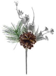Vetvička MagicHome Vianoce, so šiškou, strieborná 25 cm, bal. 6 ks