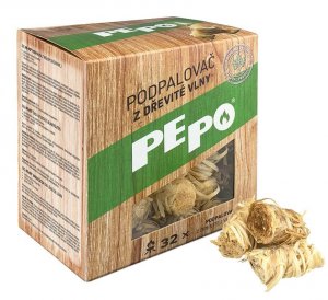 Podpaľovač PE-PO®, drevitá vlna, 32 kúskov, 5 cm