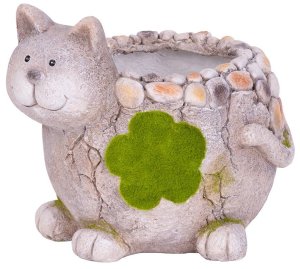 Dekorácia MagicHome, Mačka s kvetináčom, keramika, 30x25,5x26,5 cm