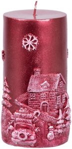 Sviečka MagicHome Vianoce, 7x12,5 cm, červená, s krajinkou
