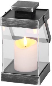 Lampáš MagicHome Vianoce Retro, so sviečkou, čierny, 3xAAA, plast, časovač, 10x18,5 cm