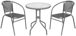 Set balkónový BRENDA, šedý, stôl 72x59 cm, 2x stolička 60x71 cm