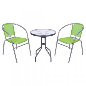 Set balkónový BRENDA, zelený, stôl 72x59 cm, 2x stolička 60x71 cm