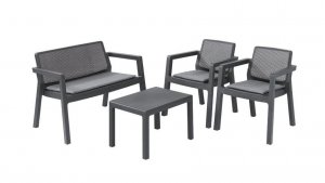 Set terasový Allibert EMILY, graphite, stôl, 2x kreslo, 1x dvojkreslo, podušky
