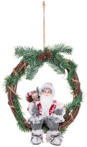 Dekorácia MagicHome Vianoce, Santa sediaci vo venci, 30 cm