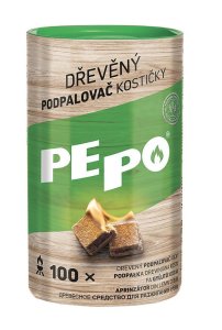 Podpaľovač PE-PO®, drevný, kocky, 100 podpaľov