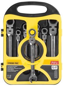 Sada kľúčov Strend Pro CSS819, 07 dielna, očkoploché, račňové s kĺbom, 8-19 mm
