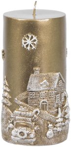 Sviečka MagicHome Vianoce, 7x12,5 cm, zlatá, s krajinkou