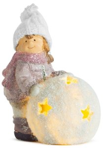 Postavička MagicHome Vianoce, Dievčatko s guľou LED, terakota, 13x9x15 cm