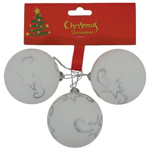 Gule MagicHome Vianoce, 3 ks, biele s ornamentom, 5 cm