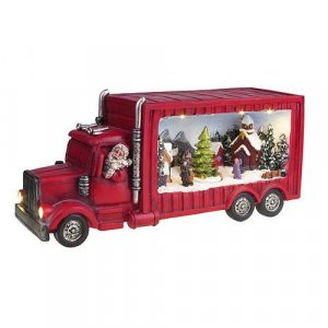 Dekorácia MagicHome Vianoce, Vianočný kamión, 6 LED biela, polyresin, 3xAA, interiér, 33x10x15 cm