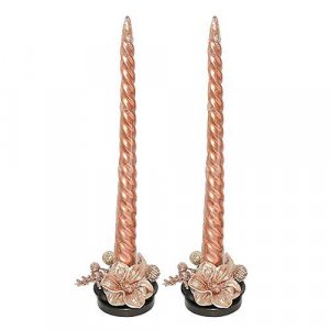Sviečka MagicHome Vianoce, výška 28 cm, 2 ks, ružová zlatá, podstavec