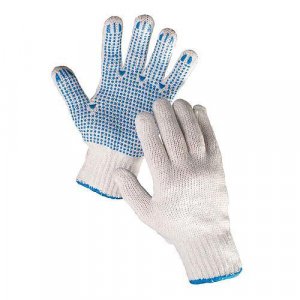 Rukavice PLOVER 09, pletené, polyester, PVC terčíky, s blistrom