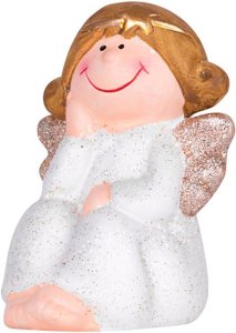 Postavička MagicHome Vianoce, Anjel sediaci, polyresin, 11 cm