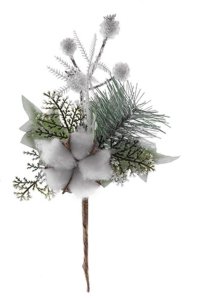 Vetvička MagicHome Vianoce, s bavlnou, biela, 25 cm, bal. 6 ks