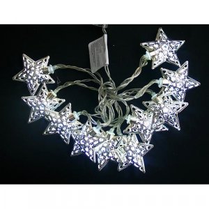 Reťaz MagicHome Vianoce Metal Star, stieborná, 2xAA, interiér