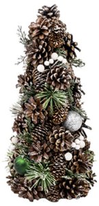 Stromček MagicHome Vianoce, prírodný, so zelenými guľami, 47 cm