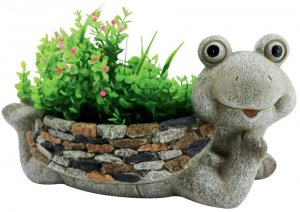 Dekoracia Gecco 4004, Žaba s kvetináčom, magnesia, 35x16x17 cm