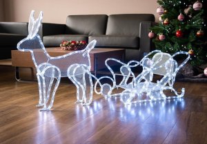 Dekorácia MagicHome Vianoce, Sob so saňami, 312 LED studená biela, 230V, 50 Hz, exteriér, 59x132x30 