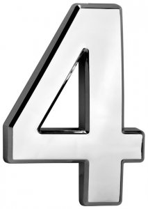 Číslo MagicHome ´4´, domové, s lepiacou páskou, strieborné, 70x100 mm, ABS
