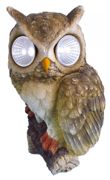 Dekoracia Gecco 7394, sova s očami, polyresin, 22 cm, solar LED
