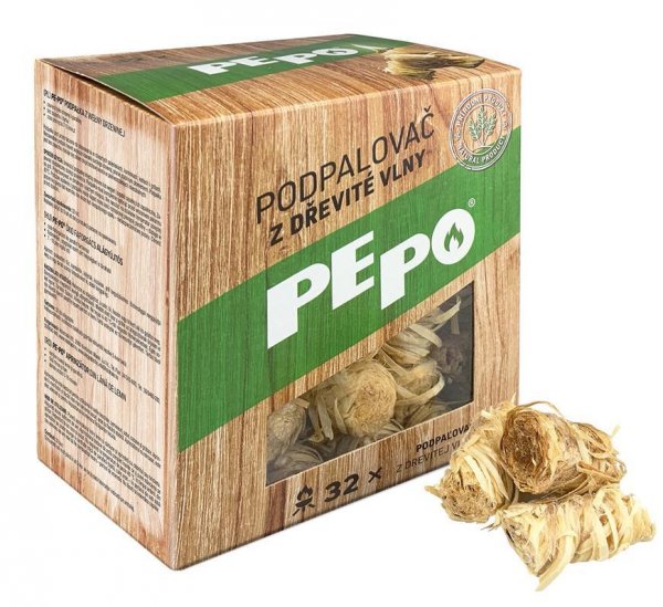 Podpaľovač PE-PO®, drevitá vlna, 32 kúskov, 5 cm