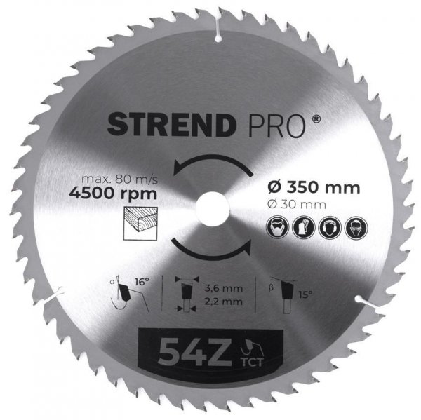 Kotúč Strend Pro TCT 350x3.6x30 mm 54T, na drevo, pílový, SK plátkami