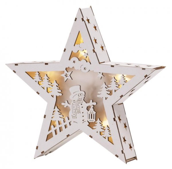 Dekorácia MagicHome Vianoce Woodeco, Hviezda s motívom, 8 LED, 26x5x24 cm
