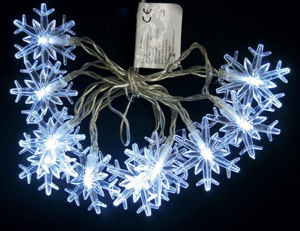 Reťaz MagicHome Vianoce SnowFlake, 10 LED studená biela, jednoduché svietenie, 2xAA, IP20, interiér,
