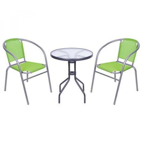 Set balkónový BRENDA, zelený, stôl 72x59 cm, 2x stolička 60x71 cm