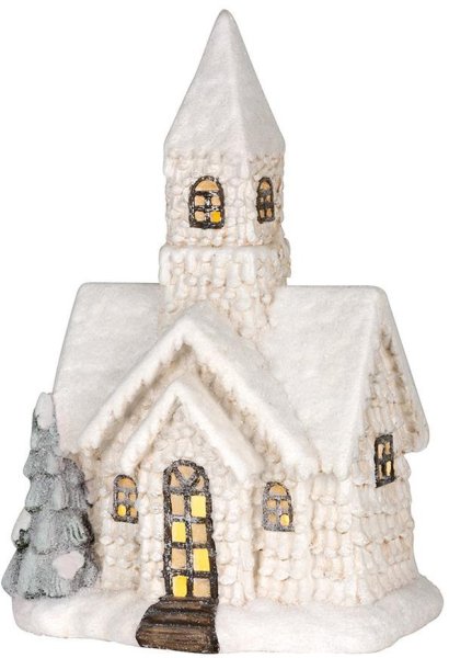 Dekorácia MagicHome Vianoce, Kostol, 10 LED žltá, keramika, 3xAAA, interiér,  36x22x52 cm
