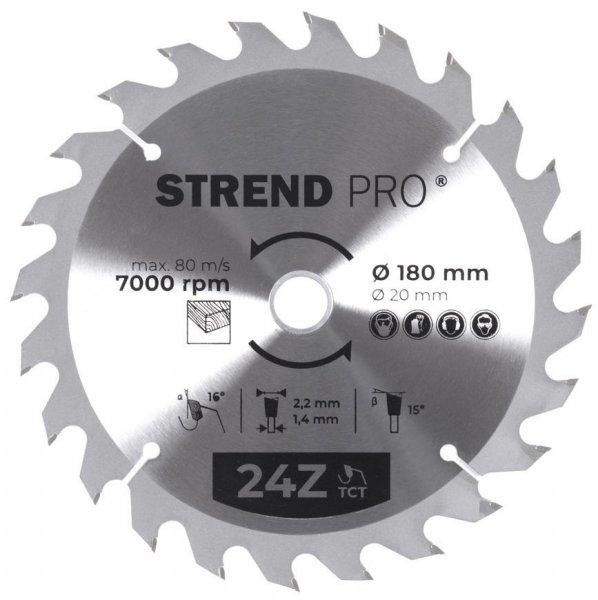 Kotúč Strend Pro TCT 180x2.2x20/16 mm 24T, na drevo, pílový, SK plátkami