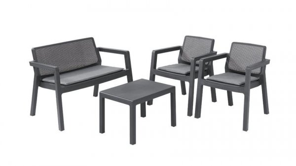 Set terasový Allibert EMILY, graphite, stôl, 2x kreslo, 1x dvojkreslo, podušky
