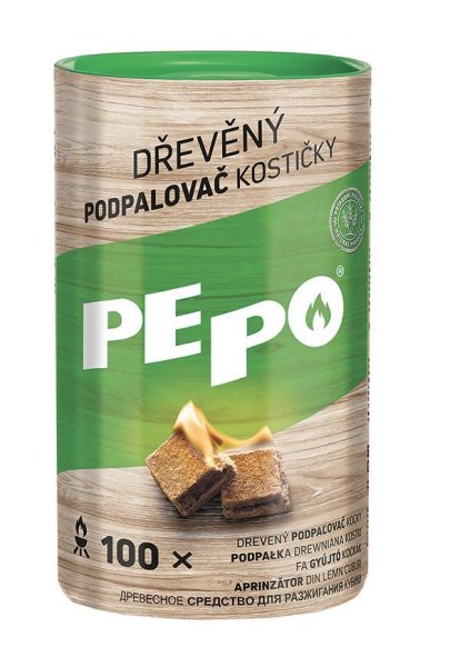 Podpaľovač PE-PO®, drevný, kocky, 100 podpaľov
