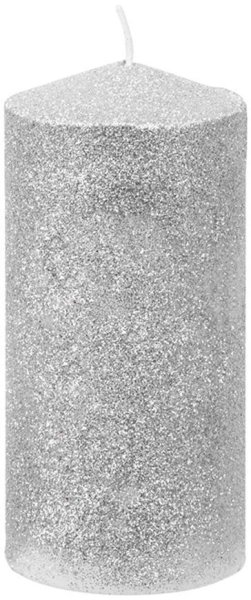 Sviečka MagicHome Vianoce, 5,5x12 cm, strieborná, s glitrami