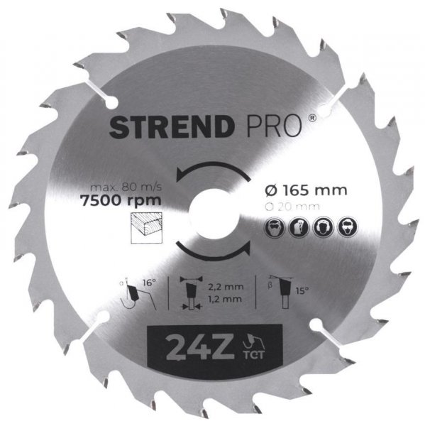 Kotúč Strend Pro TCT 165x2.2x20 mm 24T, na drevo, pílový, SK plátkami
