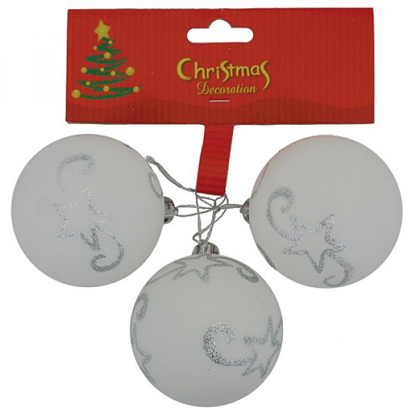 Gule MagicHome Vianoce, 3 ks, biele s ornamentom, 5 cm