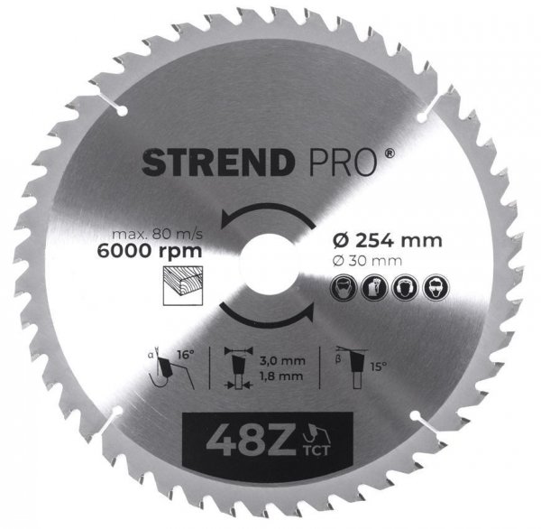 Kotúč Strend Pro TCT 254x3.0x30/20 mm 48T, na drevo, pílový, SK plátkami