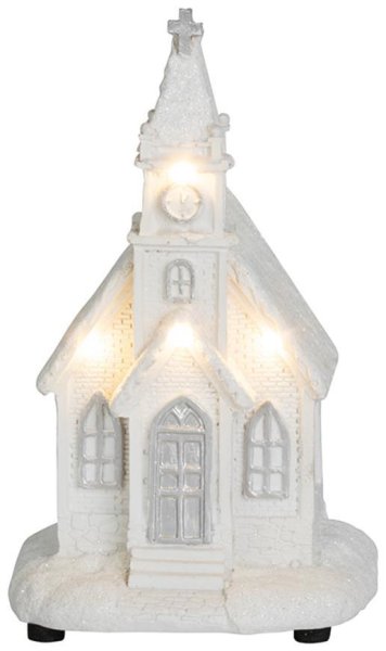 Dekorácia MagicHome Vianoce, Kostol biely, 4 LED teplá biela, 2xAAA, interiér, 10x9x17 cm
