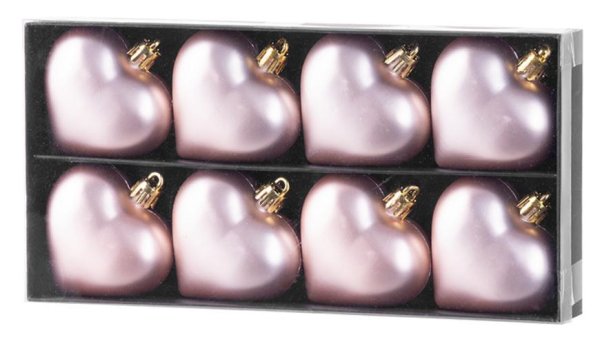 Ozdoba MagicHome Vianoce, 8 ks, 6 cm, srdcia, ružové, na vianočný stromček