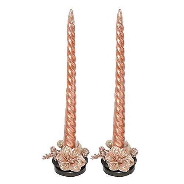 Sviečka MagicHome Vianoce, výška 28 cm, 2 ks, ružová zlatá, podstavec