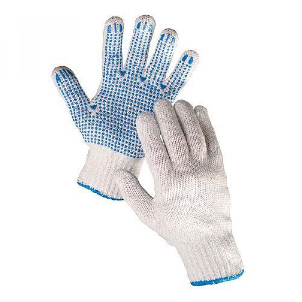 Rukavice PLOVER 09, pletené, polyester, PVC terčíky, s blistrom