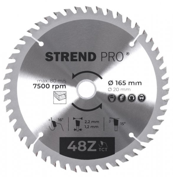 Kotúč Strend Pro TCT 165x2.2x20 mm 48T, na drevo, pílový, SK plátkami