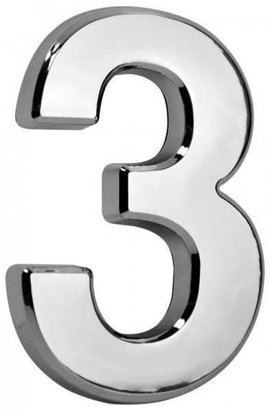 Číslo MagicHome ´3´, domové, s lepiacou páskou, strieborné, 70x100 mm, ABS