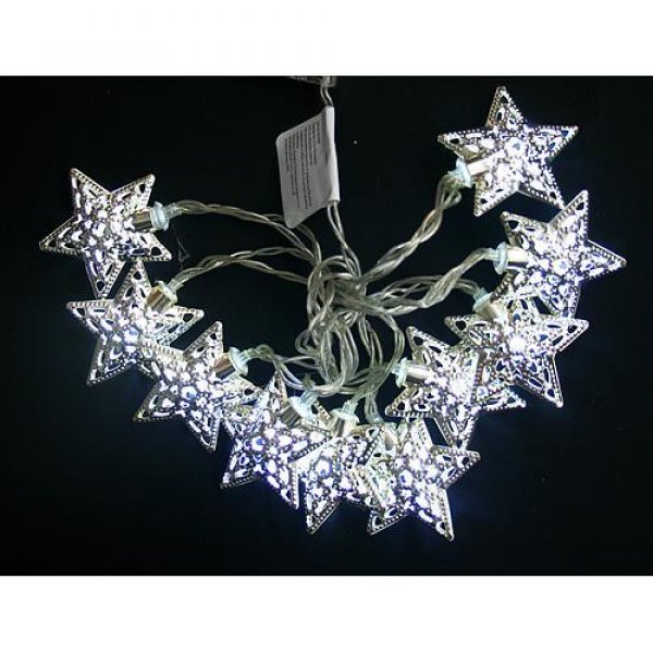 Reťaz MagicHome Vianoce Metal Star, stieborná, 2xAA, interiér