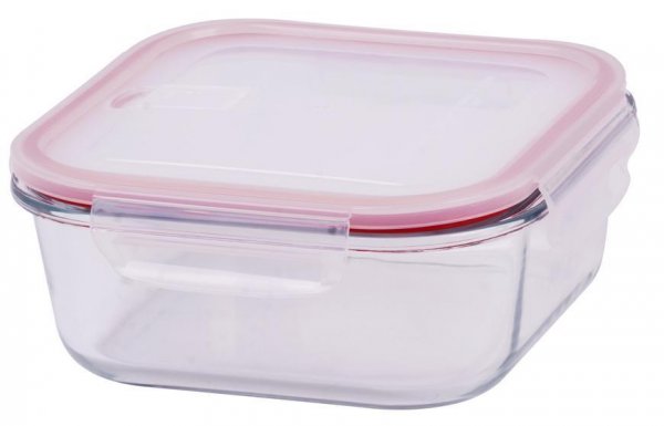 Doza MagicHome BSG1, 1100 ml, 18x18x7 cm, štvorcová, borosilikátové sklo/PP, Clip