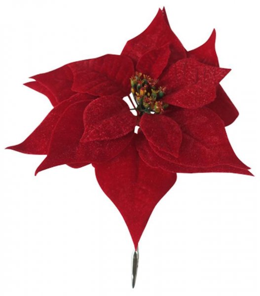 Kvet MagicHome Vianoce Poinsettia, so štipcom, červený, veľkosť kvetu: 25 cm, dĺžka kvetu: 26 cm, ba