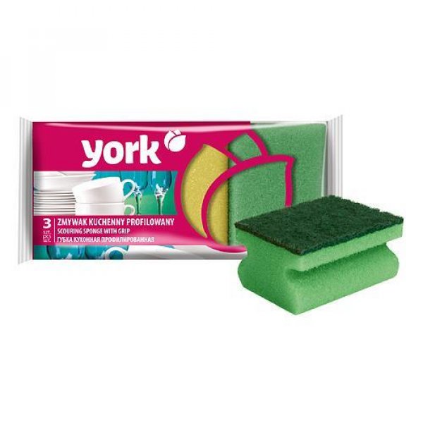 Hubka York 031010, špongia na riad, ergonomická, 9x7x4,3 cm bal. 3 ks