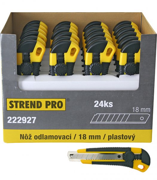 Nôž Strend Pro UKBOX-85, 18 mm, odlamovací, plastový, Sellbox 24 ks