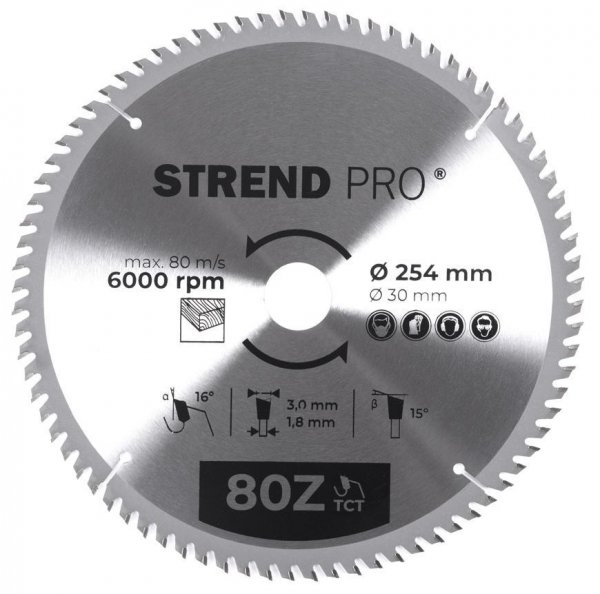 Kotúč Strend Pro TCT 254x3.0x30/20 mm 80T, na drevo, pílový, SK plátkami